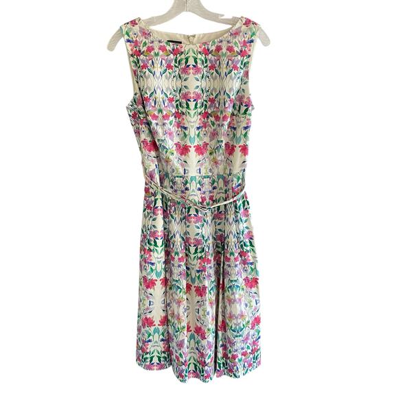 TALBOTS Floral Belted Sleeveless Dress Pockets 8P Fit Flare 8 Petite Wildflowers - Picture 1 of 16